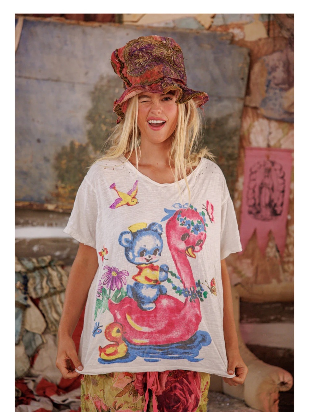 NWT! Magnolia Pearl adorable FELLOW SHIP distressed t-shirt O/S